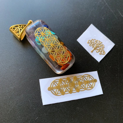 Brass Copper Sticker Sri Yantra Geometric Symbols Metal Stickers for Orgone Projects DIY Accessories Home Decoration