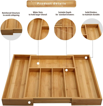 Bamboo Expandable Drawer Organizer for Utensils