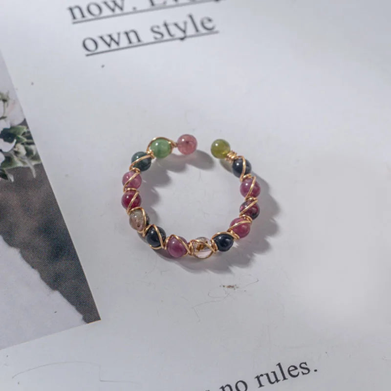 Natural Healing Crystal Bead Ring Handmade 7 Chakra Meditation Jewelry