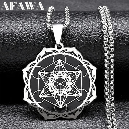 Sacred Geometry Stainless Steel Flower of Life Lotus Chain