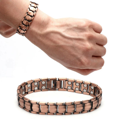 Vintage Pure Copper Magnetic Pain Relief Bracelet For Men Therapy Double Row Magnets Link Chain Stainless Steel Men Jewelry