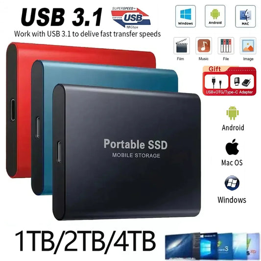 Portable SSD 1TB 2TB High Speed External Hard Drive USB3.1 Type-C Interface