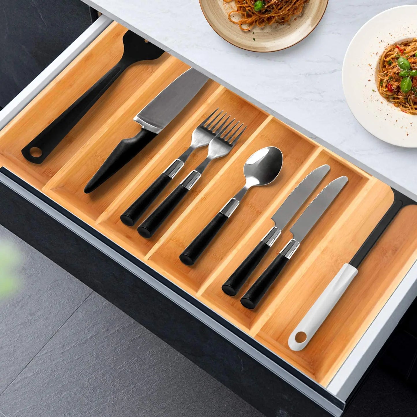 Bamboo Expandable Drawer Organizer for Utensils