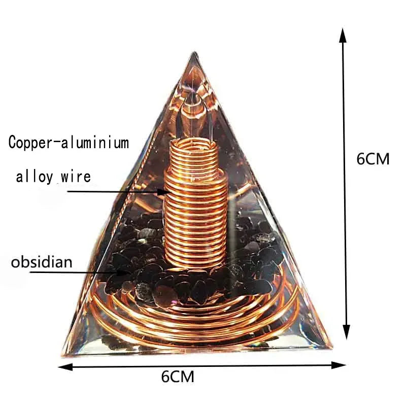 6CM Spiral Copper Wire Orgonite Pyramid Obsidian Orgone Healing Energy Yoga Meditation Ornament