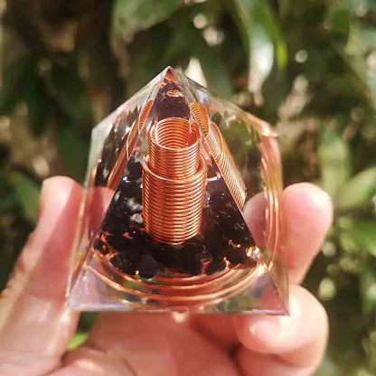 6CM Spiral Copper Wire Orgonite Pyramid Obsidian Orgone Healing Energy Yoga Meditation Ornament