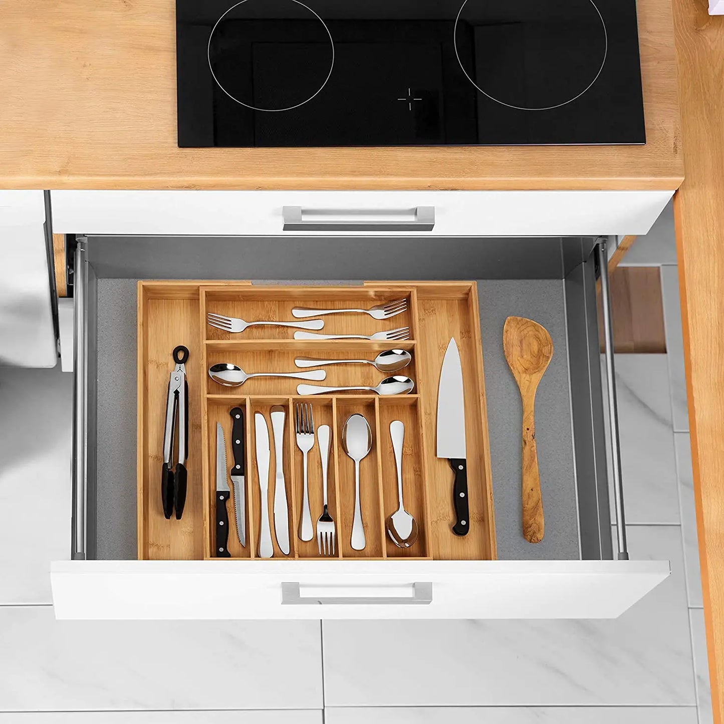 Bamboo Expandable Drawer Organizer for Utensils