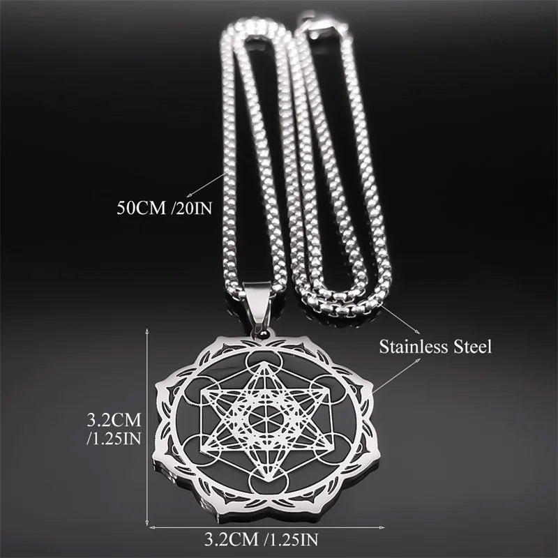 Sacred Geometry Stainless Steel Flower of Life Lotus Chain