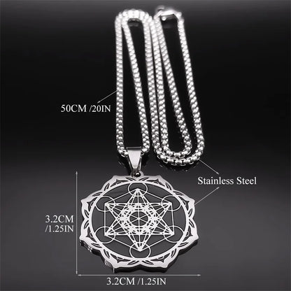 Sacred Geometry Stainless Steel Flower of Life Lotus Chain