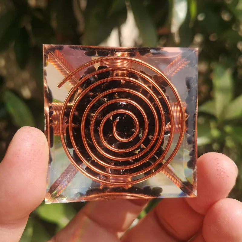 6CM Spiral Copper Wire Orgonite Pyramid Obsidian Orgone Healing Energy Yoga Meditation Ornament