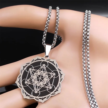 Sacred Geometry Stainless Steel Flower of Life Lotus Chain