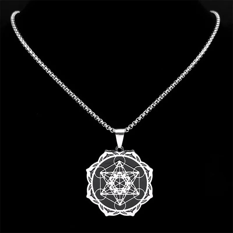 Sacred Geometry Stainless Steel Flower of Life Lotus Chain