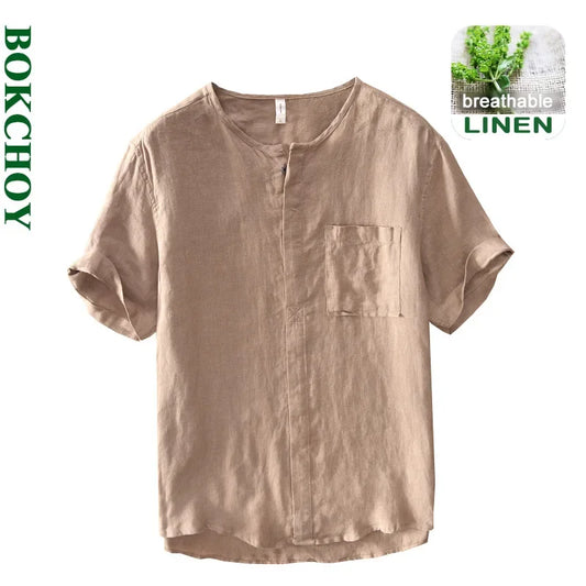 Men 100% Linen Shirts Thin Vintage Color Men Shirt Daily Casual Breathable Comfortable Fashion Tees Men Clothing 787