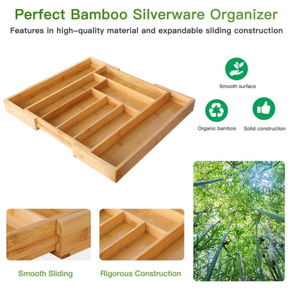 Bamboo Expandable Drawer Organizer for Utensils