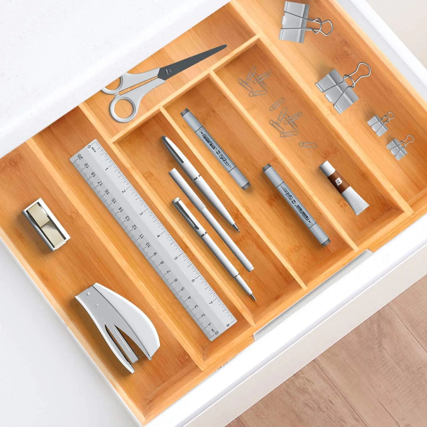 Bamboo Expandable Drawer Organizer for Utensils