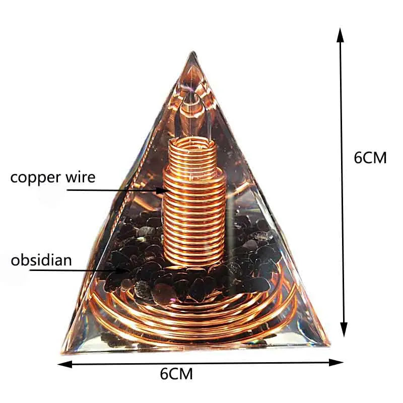 6CM Spiral Copper Wire Orgonite Pyramid Obsidian Orgone Healing Energy Yoga Meditation Ornament