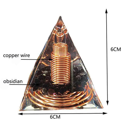 6CM Spiral Copper Wire Orgonite Pyramid Obsidian Orgone Healing Energy Yoga Meditation Ornament