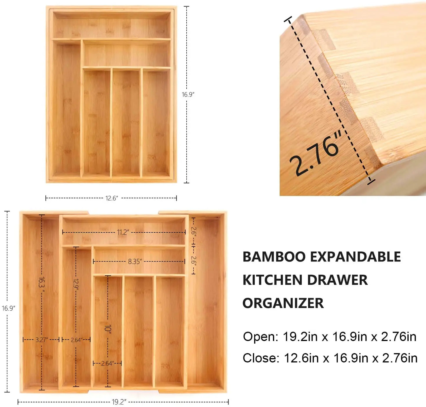 Bamboo Expandable Drawer Organizer for Utensils