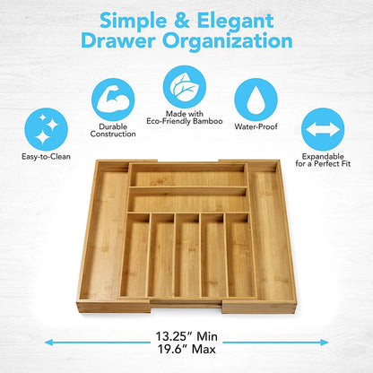 Bamboo Expandable Drawer Organizer for Utensils