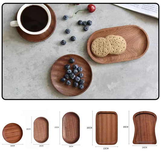 Tableware Dessert Round Tray Walnut Color Japanese Wood Tray Breakfast Bread Tray Creative Tea Saucer Coasters Coffee Coasters