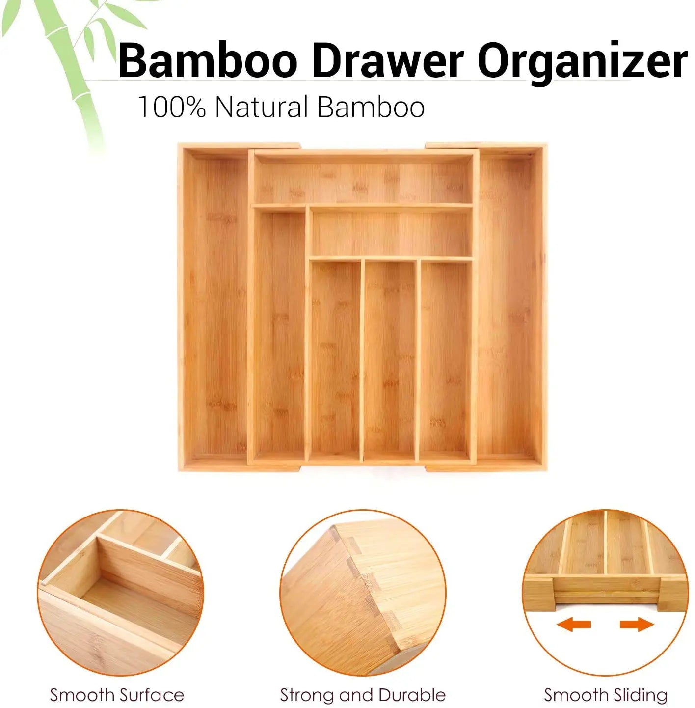 Bamboo Expandable Drawer Organizer for Utensils