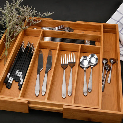 Bamboo Expandable Drawer Organizer for Utensils