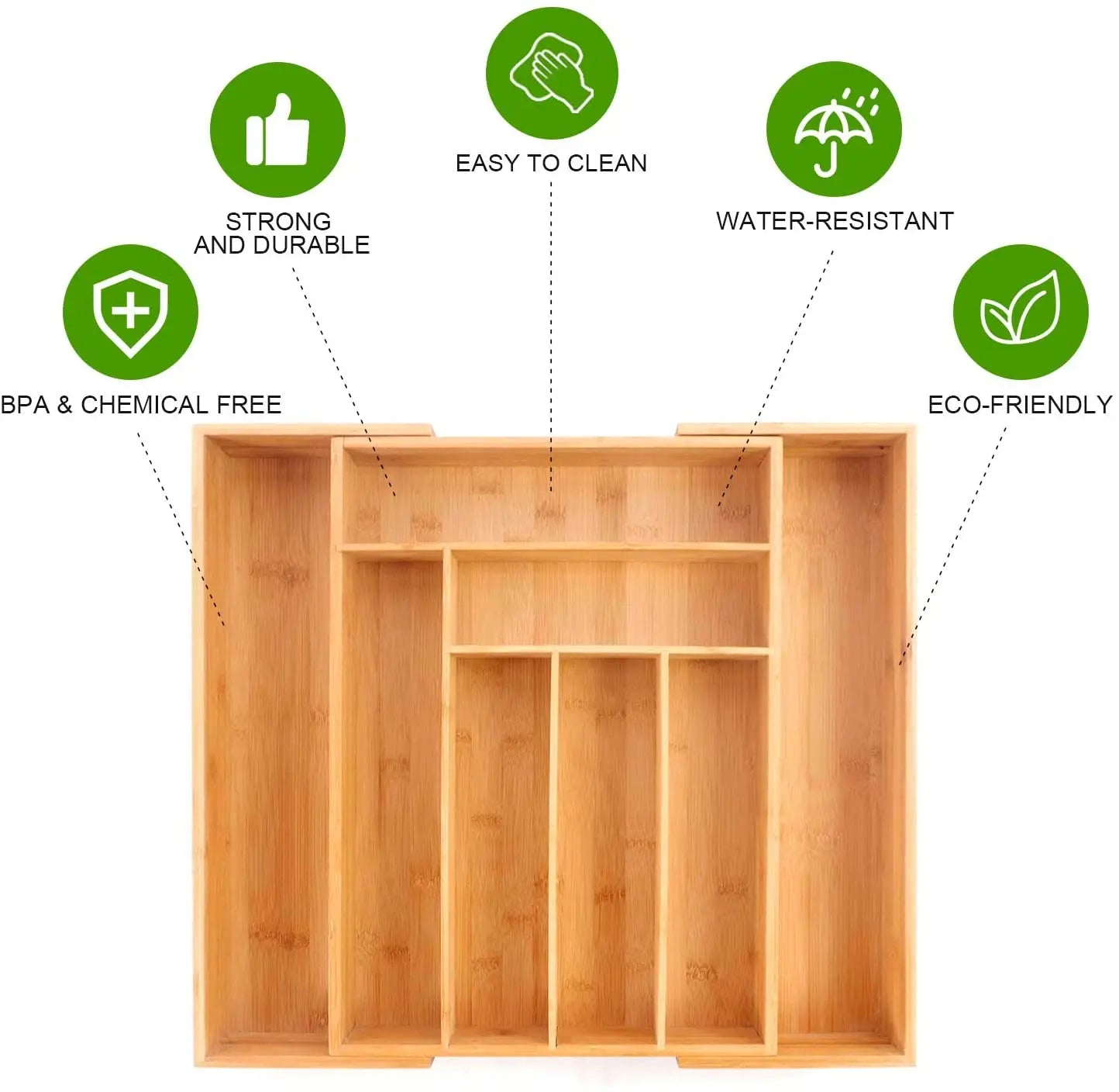 Bamboo Expandable Drawer Organizer for Utensils