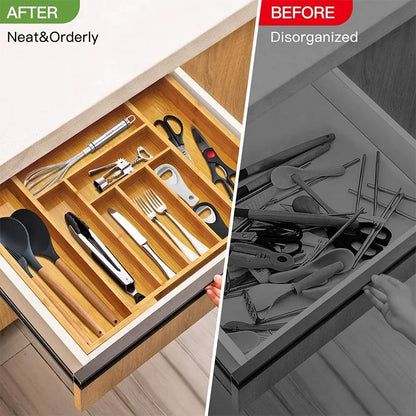 Bamboo Expandable Drawer Organizer for Utensils