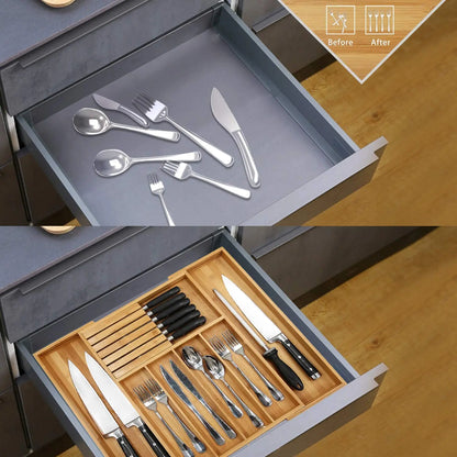 Bamboo Expandable Drawer Organizer for Utensils